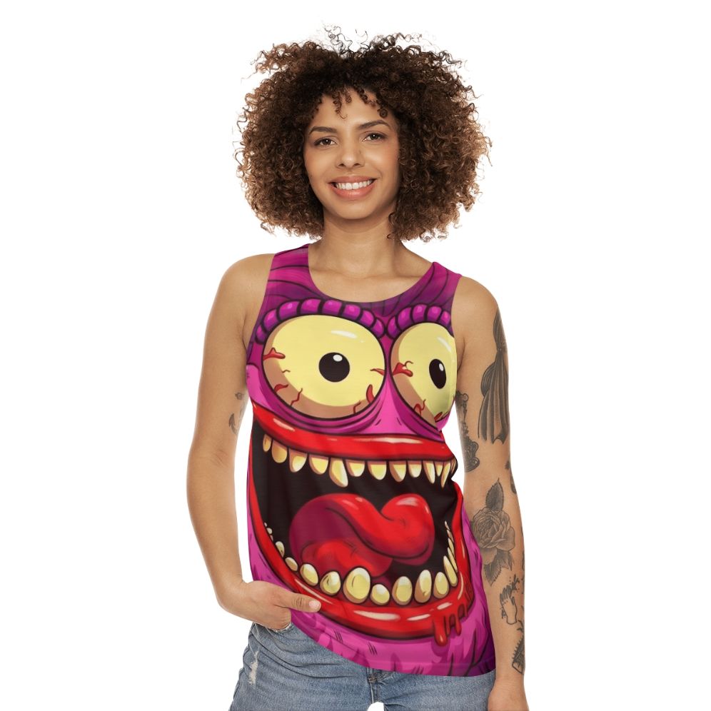 Vibrant sassy big mouth hormone monster unisex tank top - women