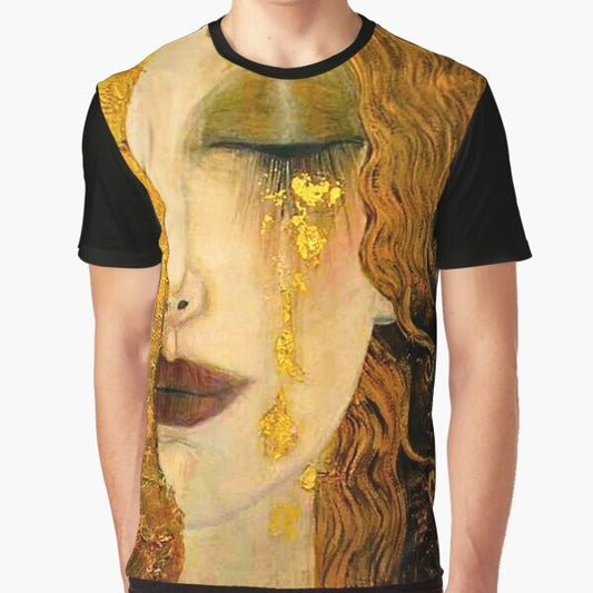 Vintage t-shirt featuring a graphic design inspired by the famous art nouveau paintings of Gustav Klimt and the goddess Freya.