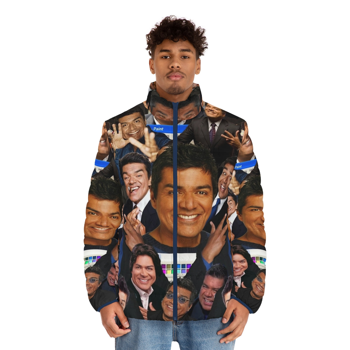 George Lopez 3.0 Puffer Jacket with Vaporwave and Windows XP inspired graphics - men front