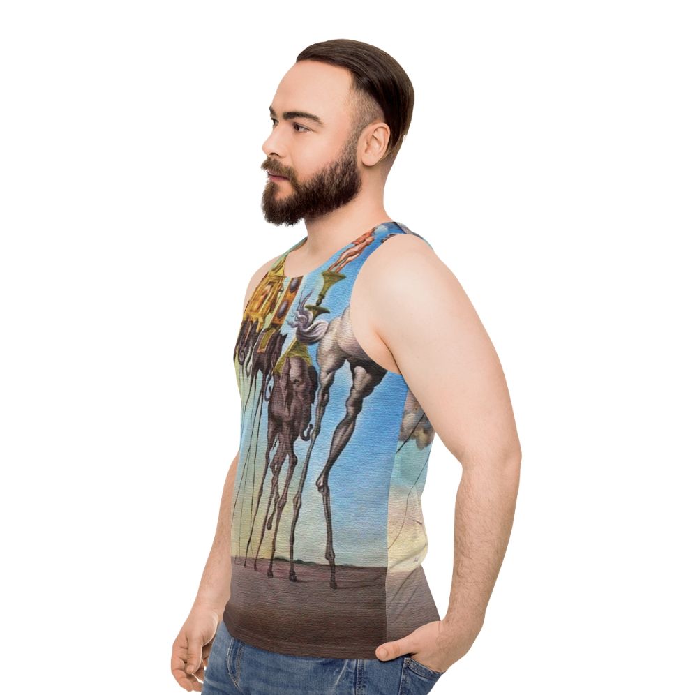 Unisex tank top with Salvador Dali's surrealist painting 'The Temptation of St. Anthony' - men side