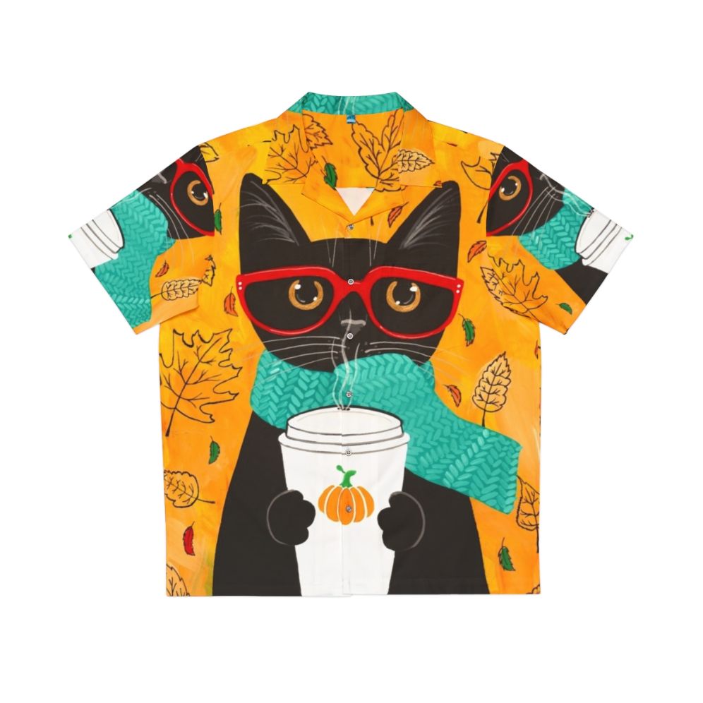 Autumn Pumpkin Coffee Cat Hawaiian Shirt