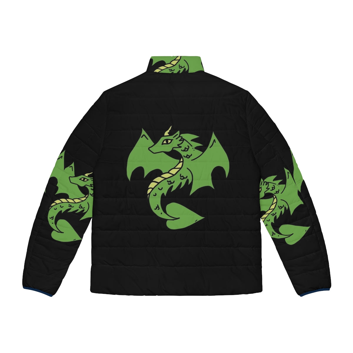 A stylish green dragon puffer jacket for fantasy and geek enthusiasts - Back