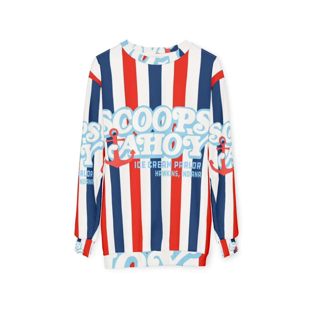 Scoops Ahoy Ice Cream Sweatshirt - Stranger Things Inspired Retro 80s Netflix Hoodie - hanging