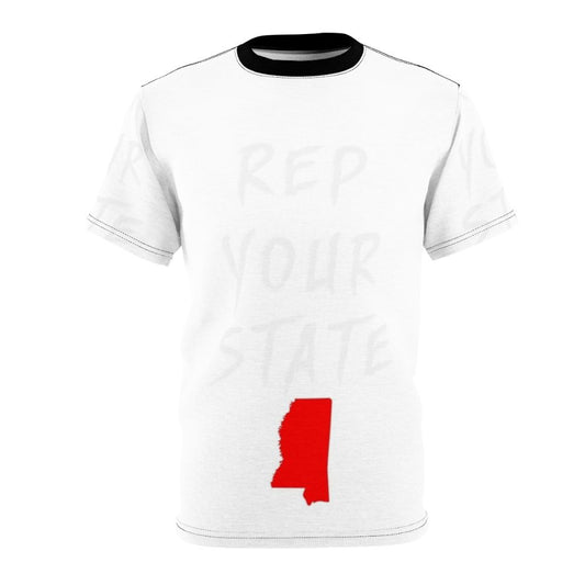 Custom all-over print t-shirt featuring the state of Mississippi and a patriotic design