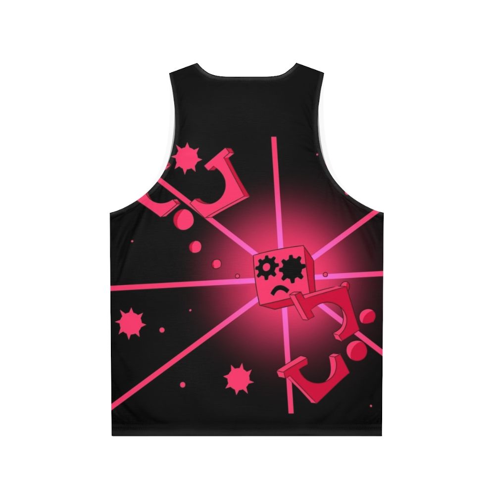 Video game inspired "Close to Me" unisex tank top with geometric and corrupted cube design in pink - Back