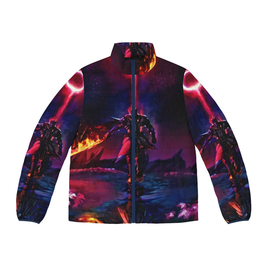 Boss of the Ring in Flames puffer jacket with dark fantasy and gaming inspired design