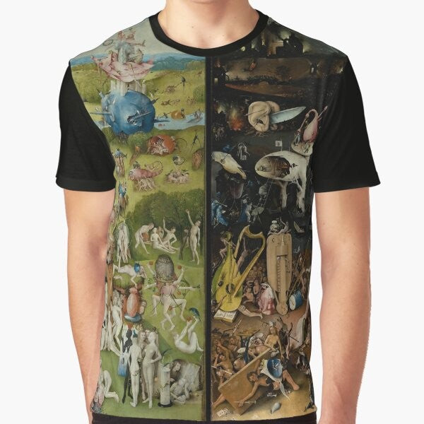 Graphic t-shirt featuring the famous Hieronymus Bosch painting "The Garden of Earthly Delights"