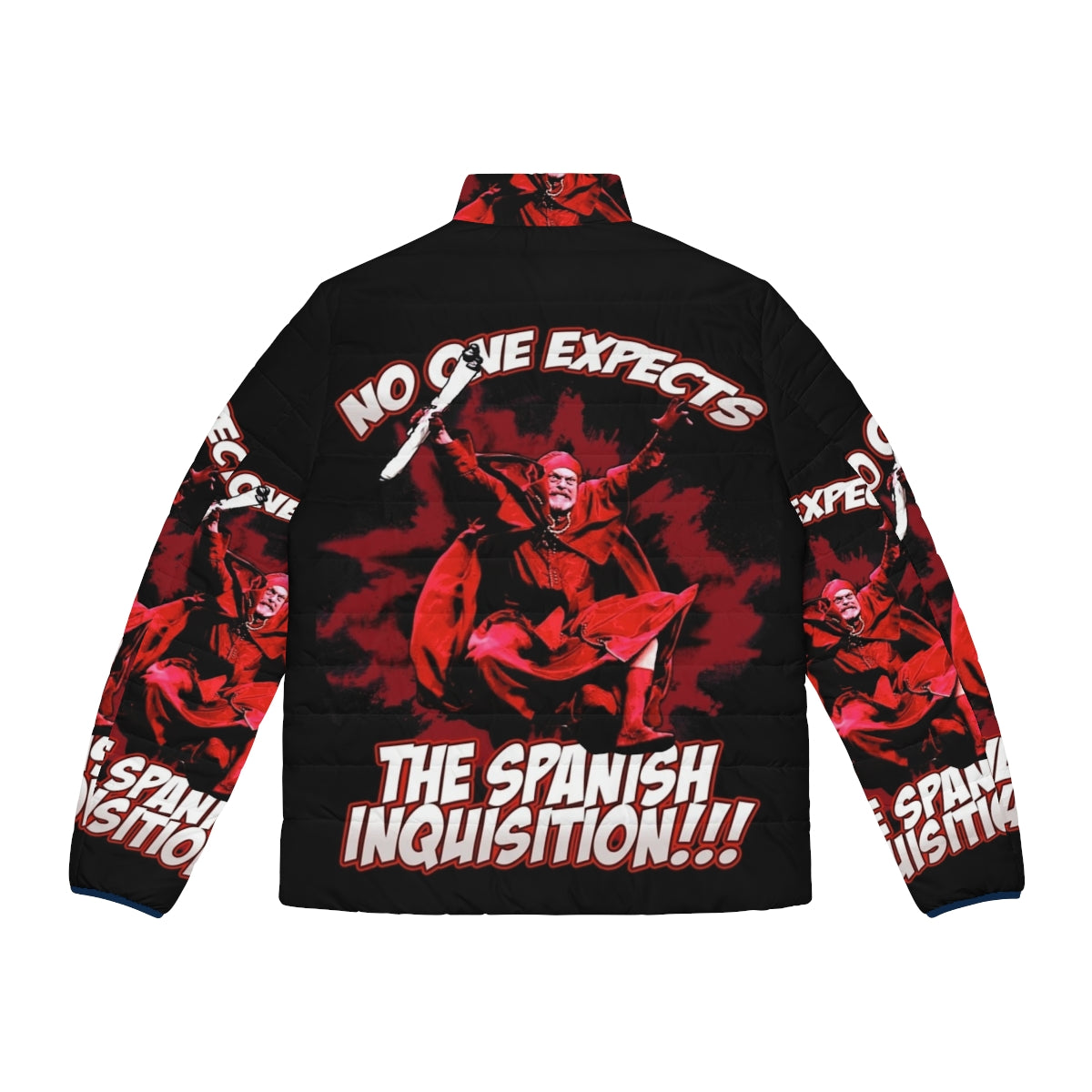 Monty Python-inspired "No One Expects the Spanish Inquisition" puffer jacket - Back