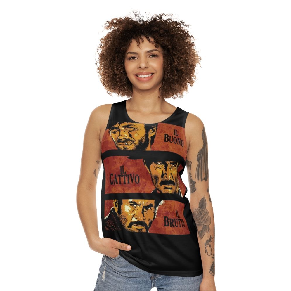 Unisex tank top featuring the iconic movie "The Good, The Bad and The Ugly" design - women