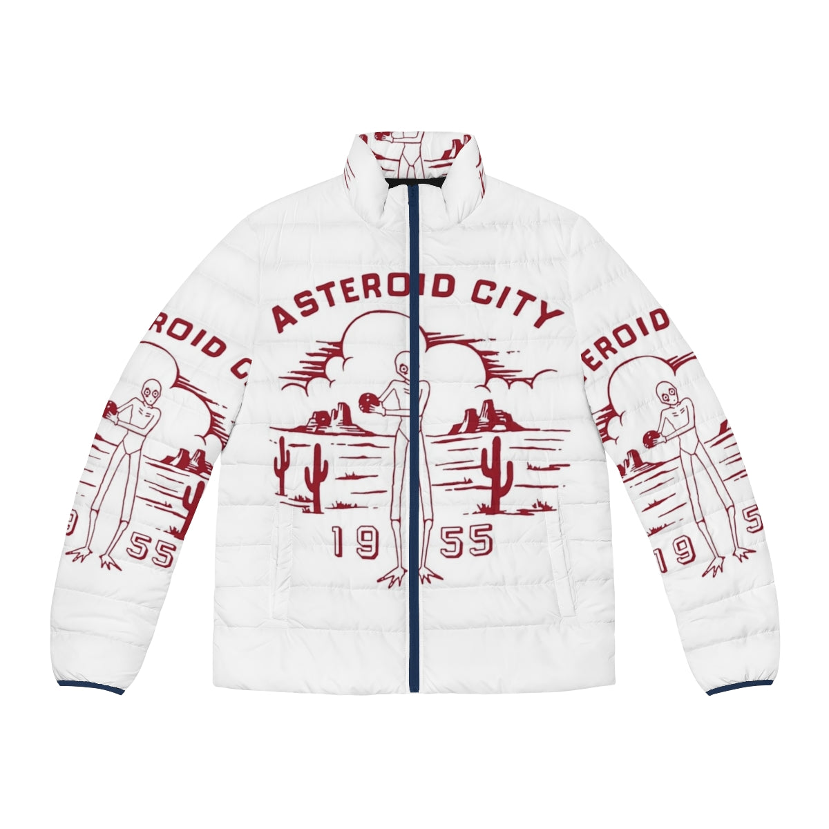 Asteroid map of the solar system printed on a puffer jacket