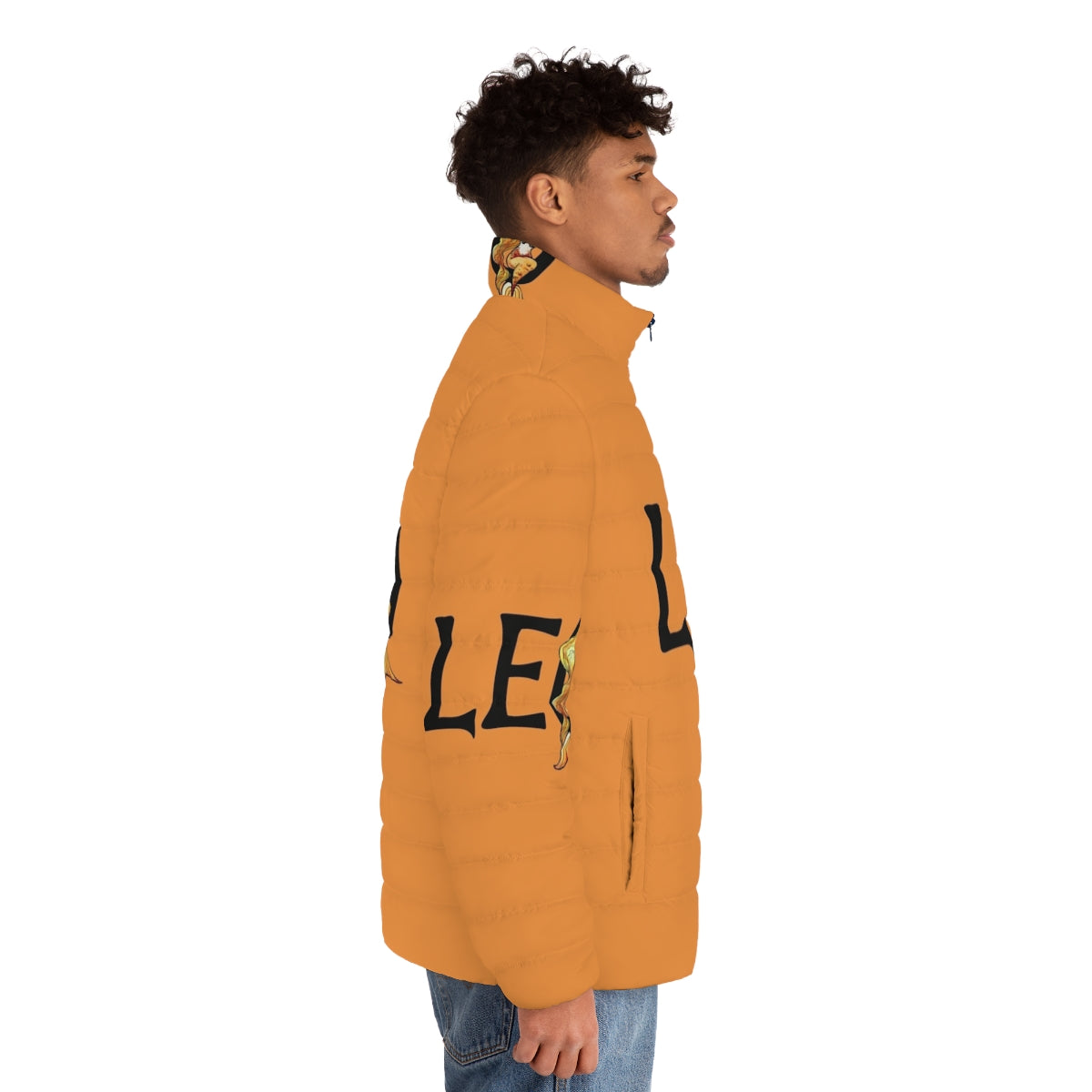 Leo puffer jacket with zodiac and astrology design - men side right