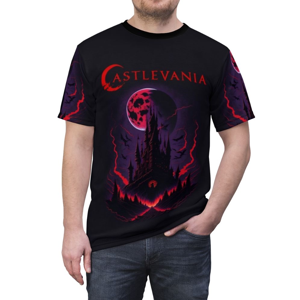 A high-quality t-shirt featuring a Castlevania-inspired design, perfect for fans of the Netflix series and anime. - men front