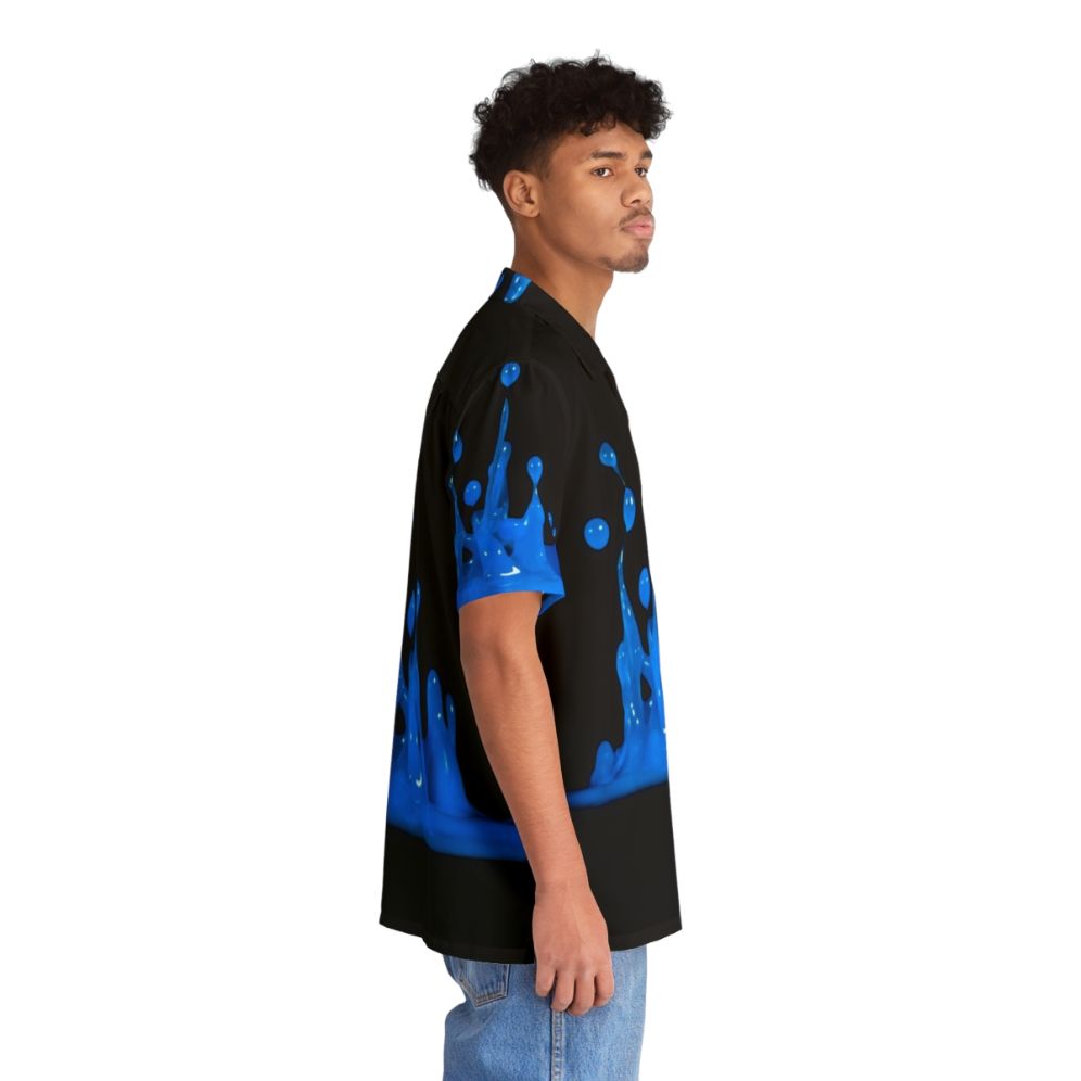 Blue Hawaiian shirt with abstract water splash design, perfect for team players - People Pight