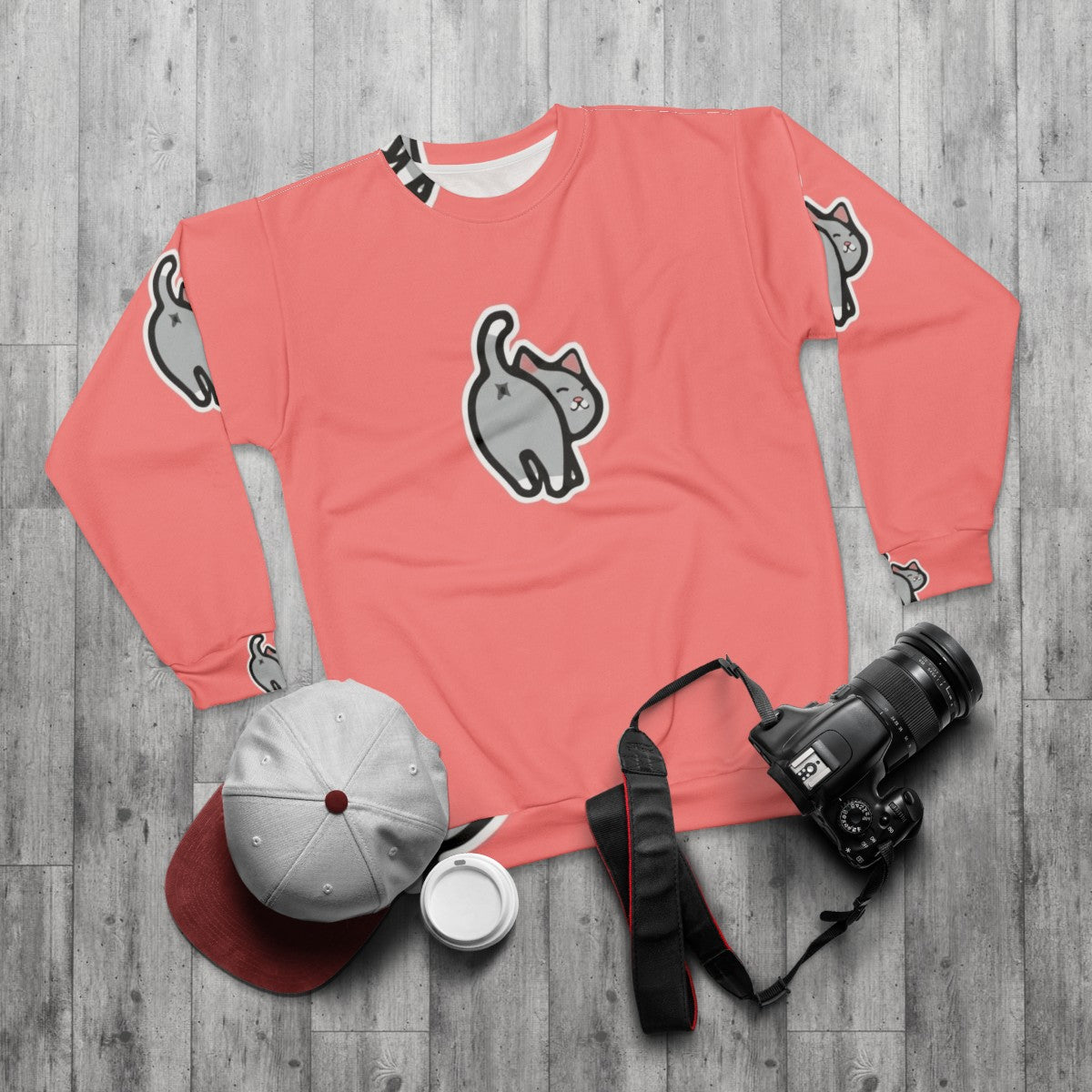 Cat butt sweatshirt for cat lovers - flat lay