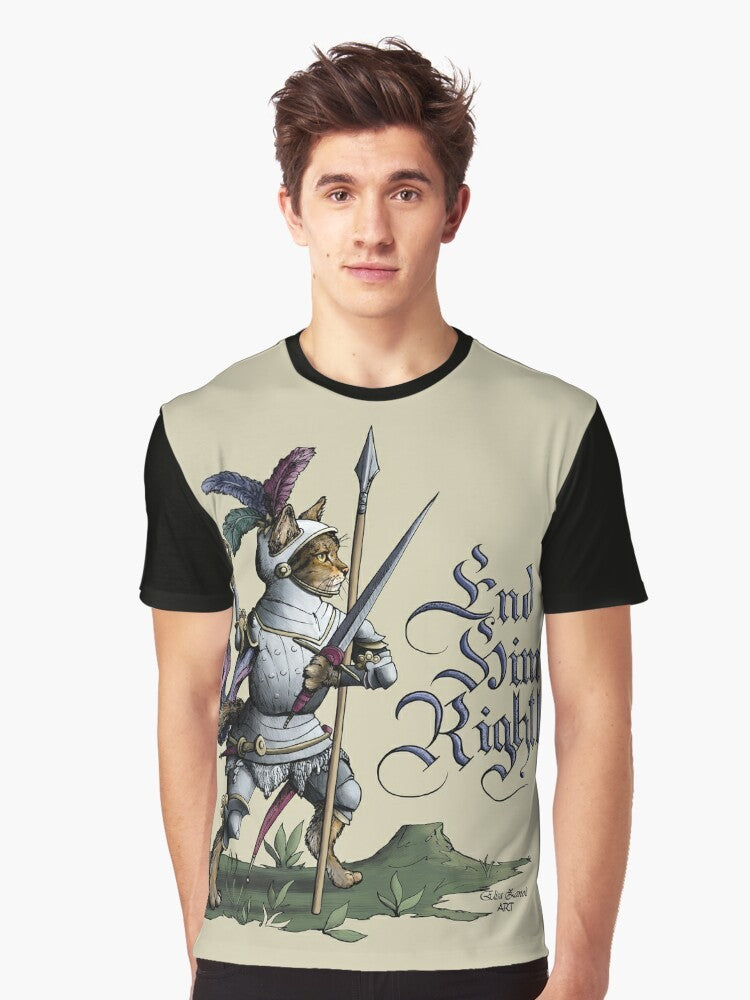 Hemanimals medieval graphic t-shirt with sword fighter, historical fencing, and armor design - Men