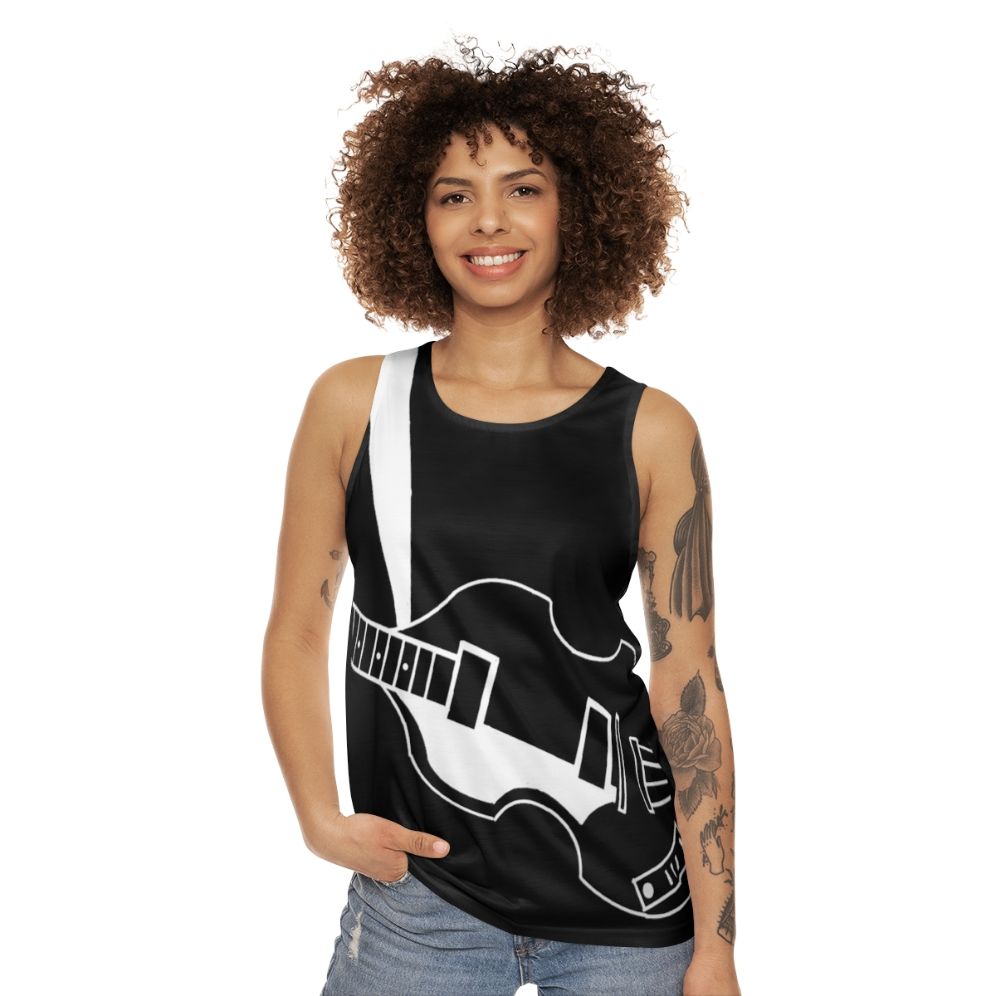 Unisex violin bass tank top featuring a music and beatles design - women