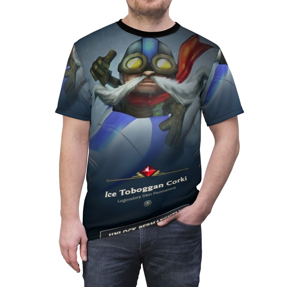 Poster Corki inspired AOP T-shirt for gaming enthusiasts - men front