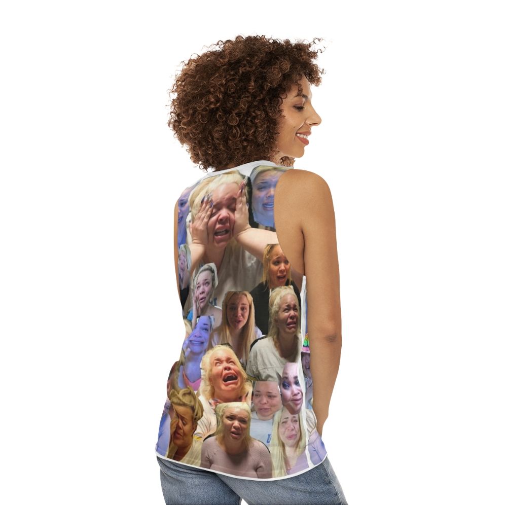 Trisha Paytas inspired unisex tank top with crying meme design - women back