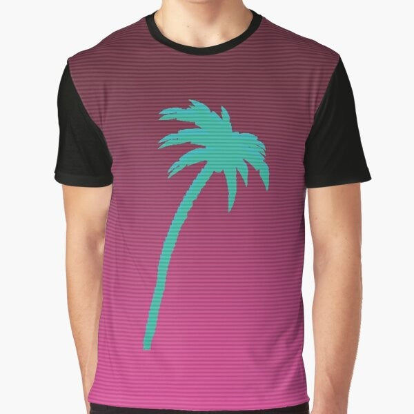 Hotline Miami inspired palmtree vaporwave graphic t-shirt