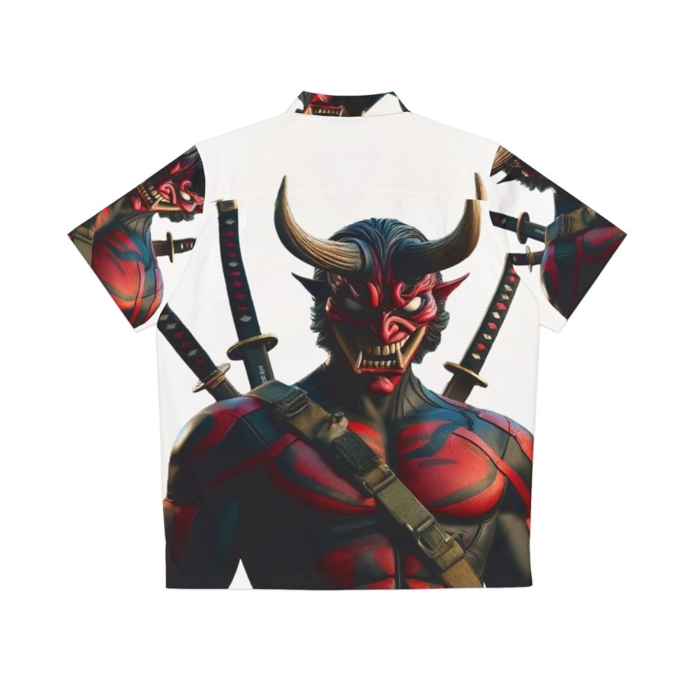 Onipool Hawaiian Shirt featuring Deadpool inspired oni and superhero design - Back