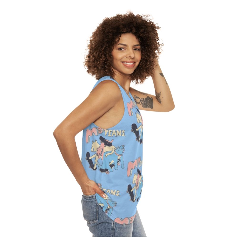 Indie band mom jeans puppy love unisex tank top - women side