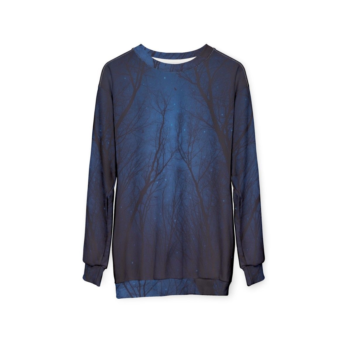 Starry night galaxy sweatshirt with quote "I Have Loved The Stars Too Fondly" - hanging