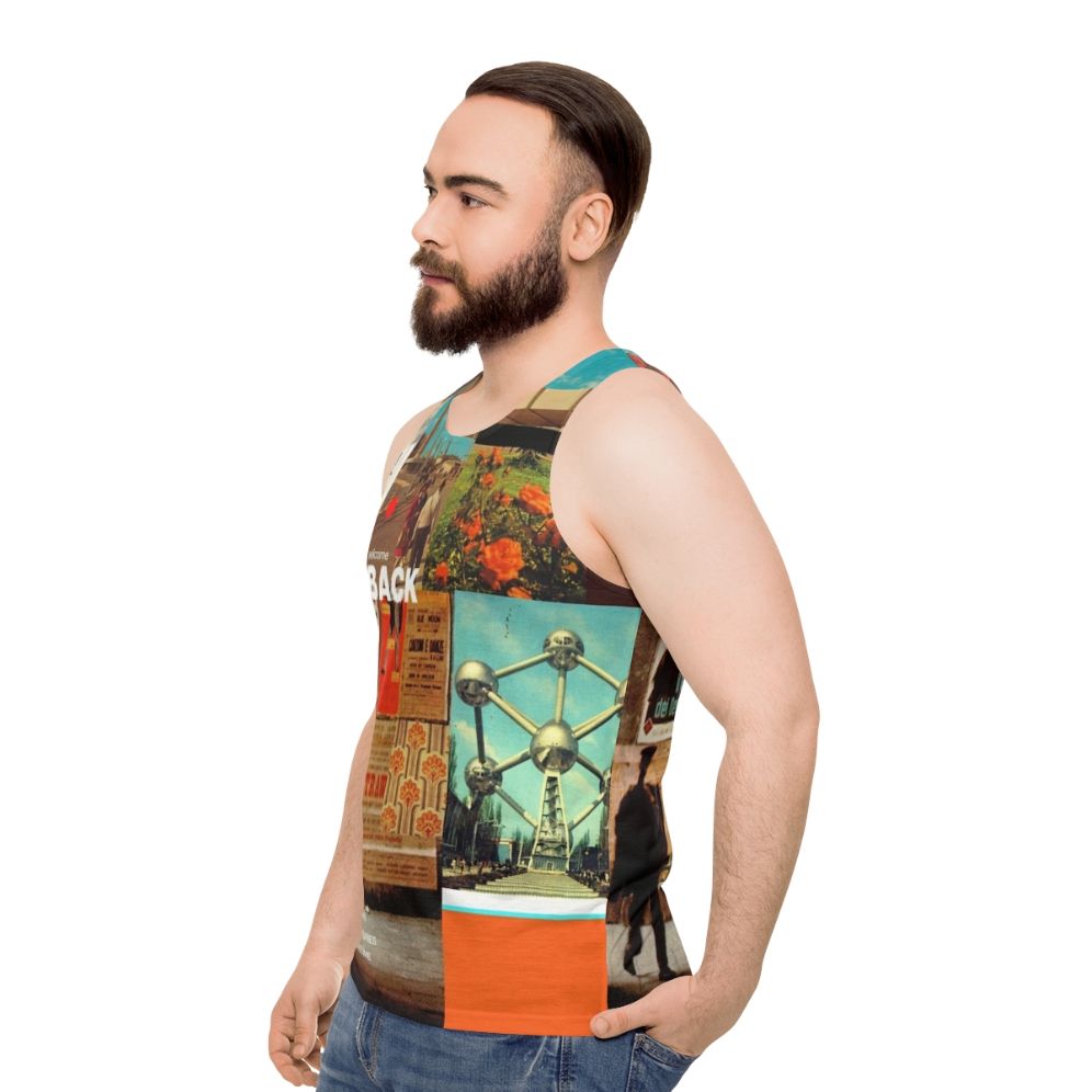 Retro-inspired unisex tank top with collage design - men side