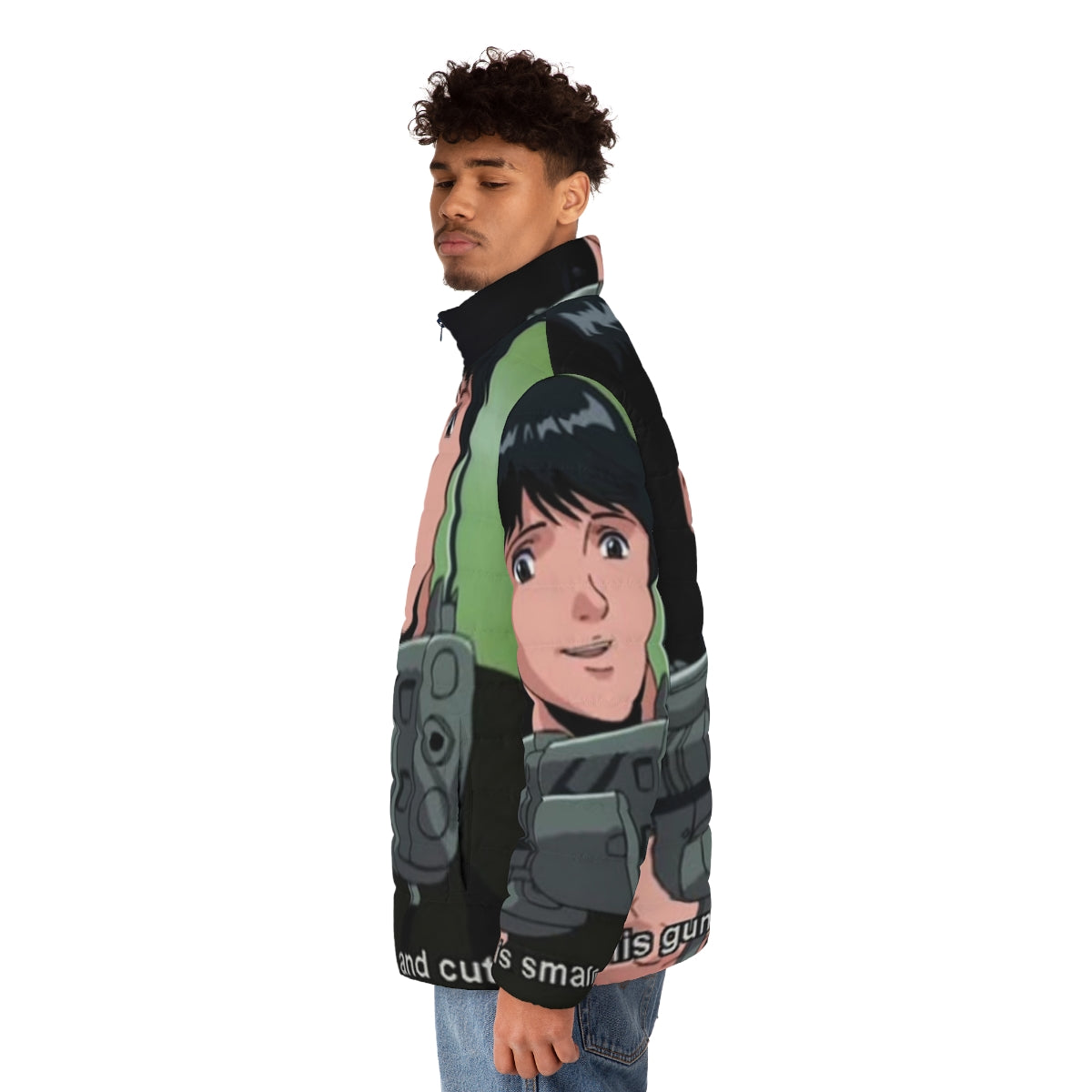 Puffer jacket featuring a design inspired by the character Yang Wenli from the anime "Legend of the Galactic Heroes" - men side left