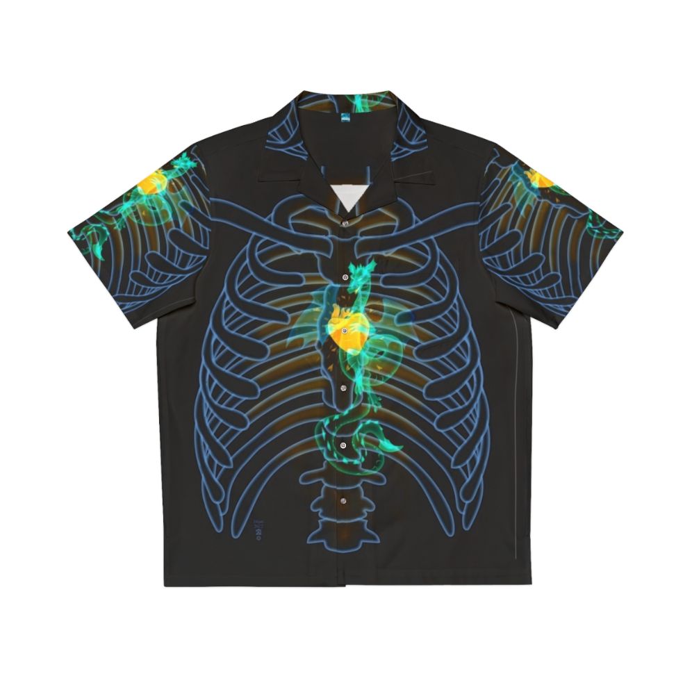 Radiant Dragon Hawaiian Shirt with X-Ray Skeleton Design