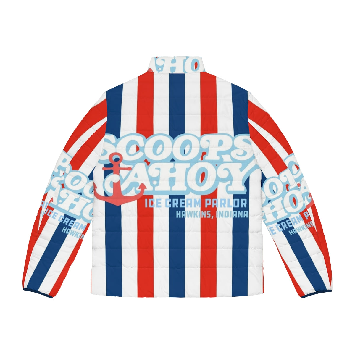 Scoops Ahoy Ice Cream Puffer Jacket featuring Stranger Things characters - Back