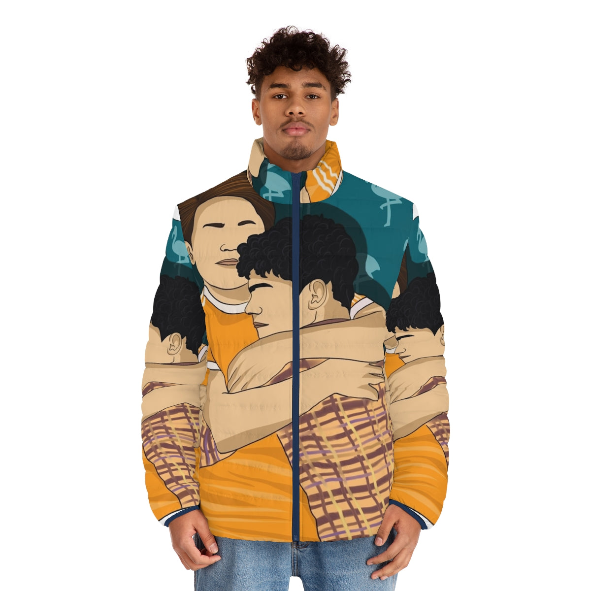 Heartstopper Nick and Charlie Puffer Jacket featuring the beloved characters from the Netflix series - men front