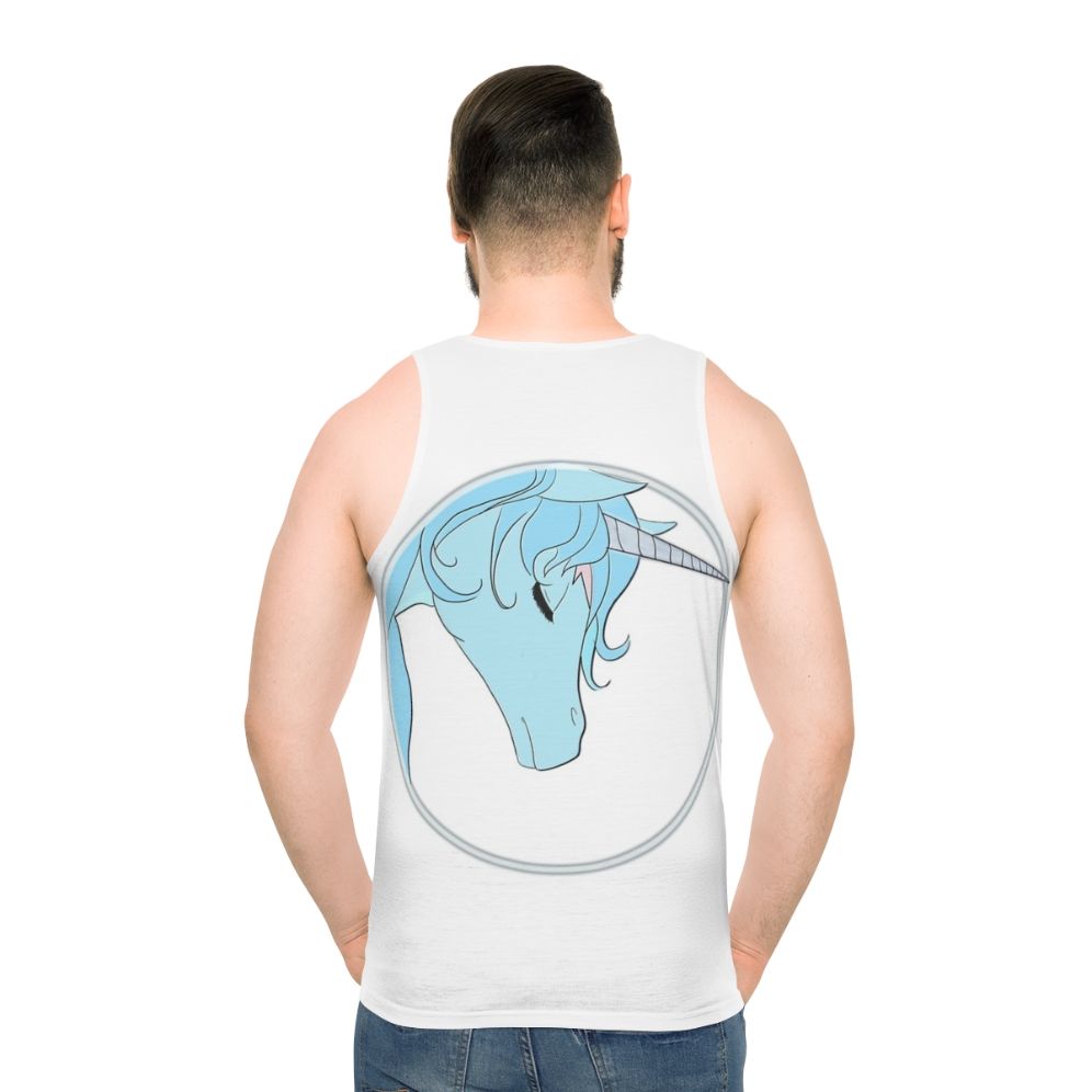 The Last Unicorn Unisex Tank Top featuring a beautiful unicorn - men back