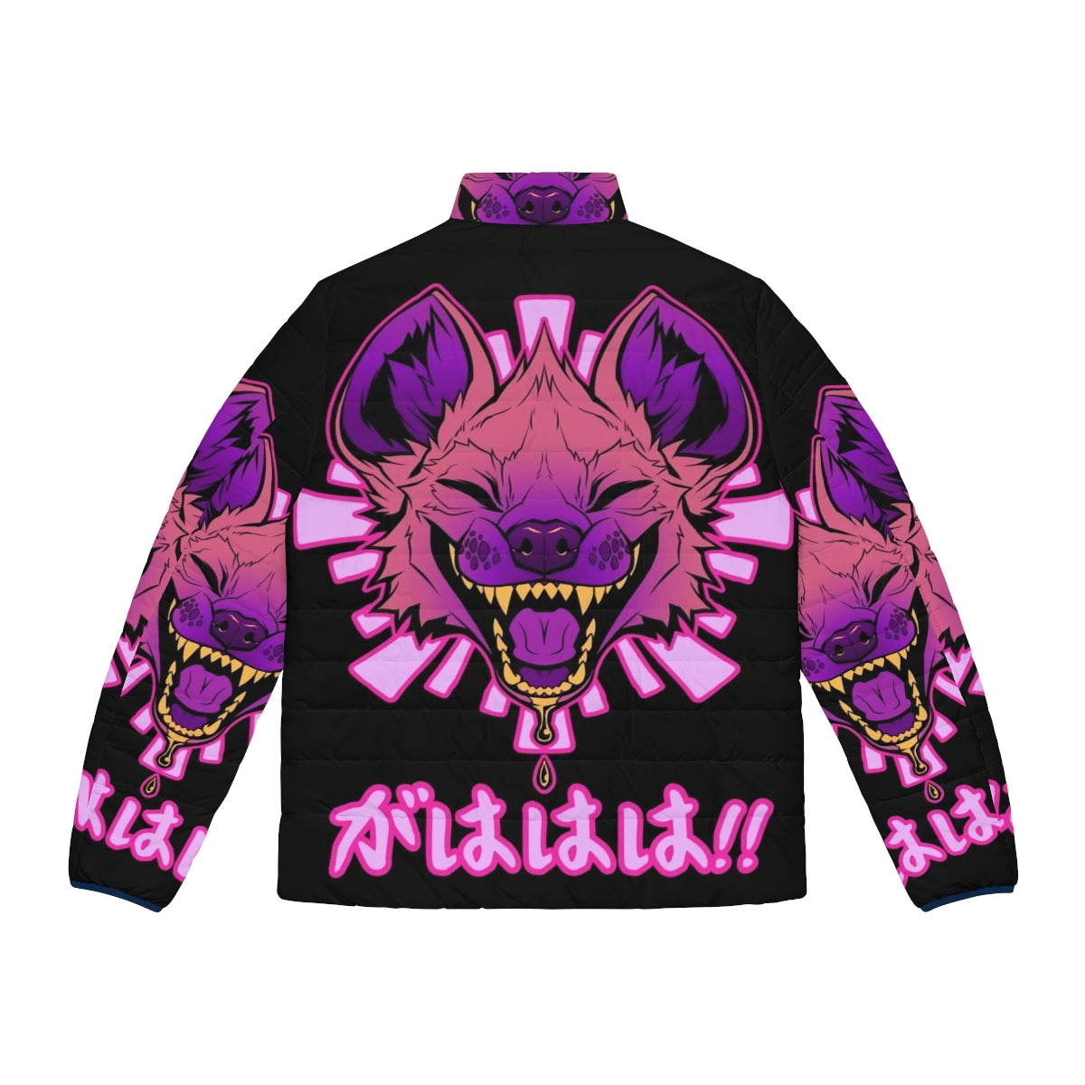 Hyena puffer jacket with adorable Japanese and vaporwave design - Back