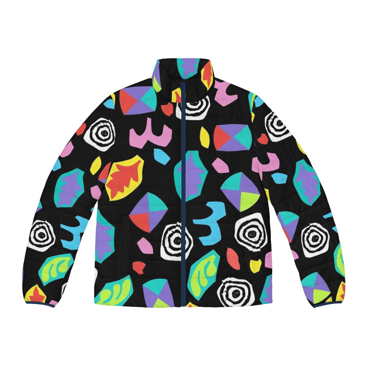 Stranger Things inspired puffer jacket with neon abstract design