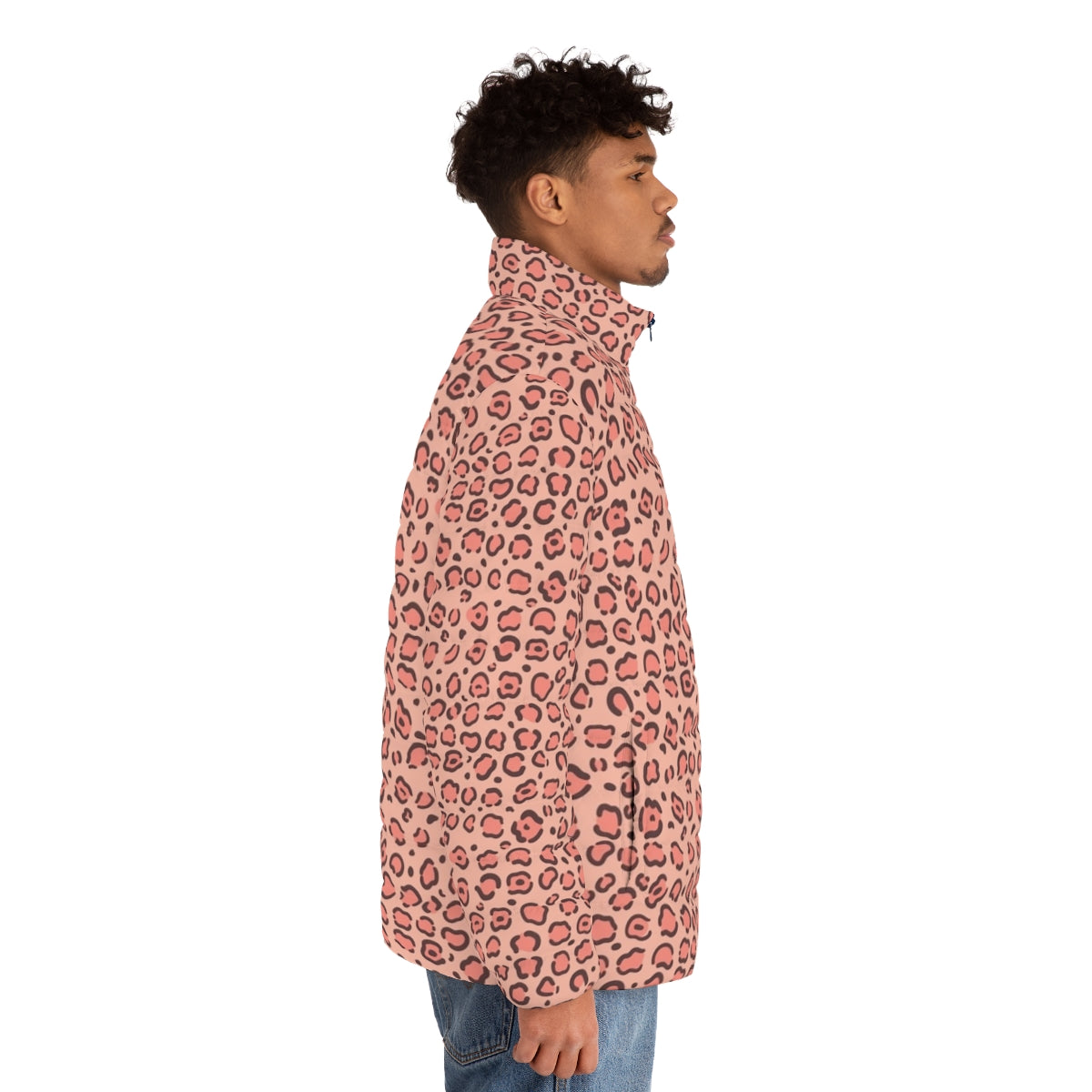 Leopard print puffer jacket with rosette pattern - men side right