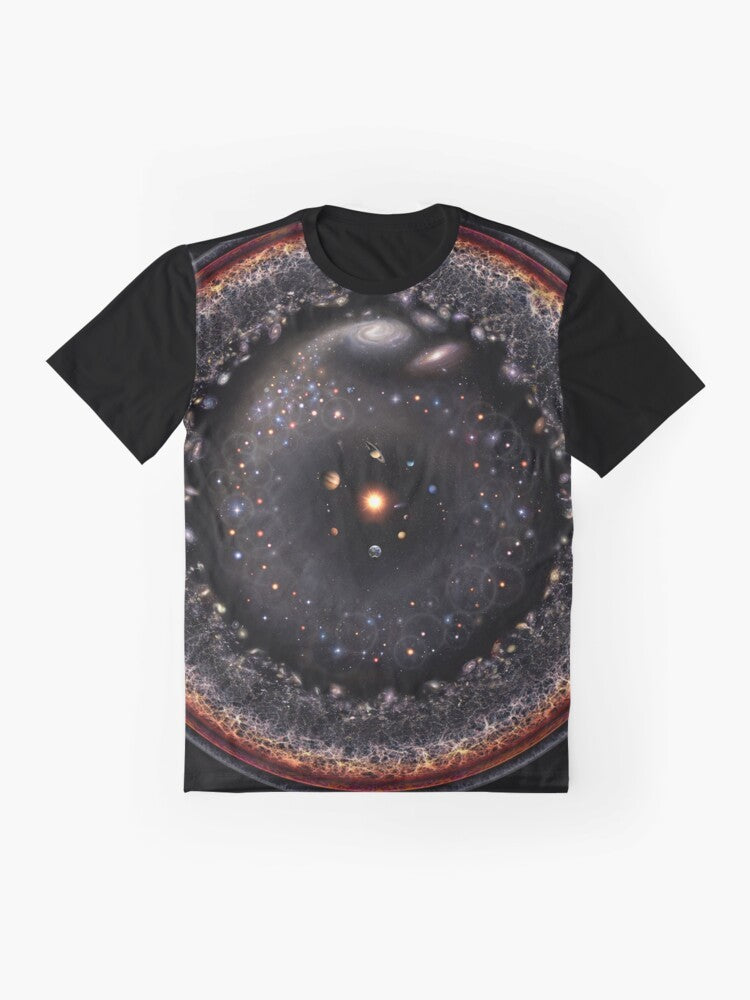 Cosmic universe logarithmic illustration graphic t-shirt - Flat lay