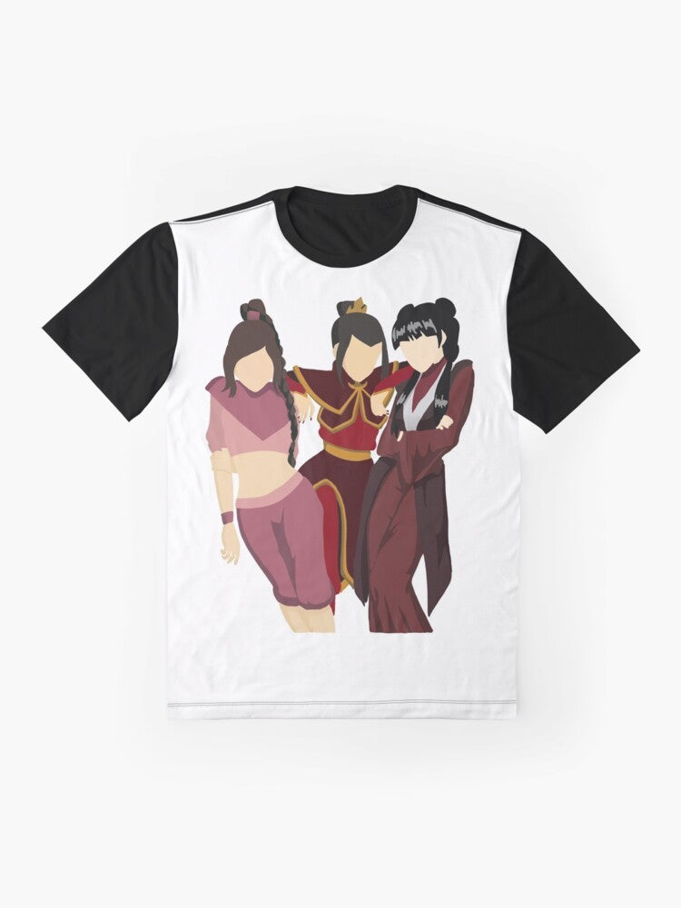 Avatar the Last Airbender graphic t-shirt featuring Azula, Mai, and Ty Lee from the Fire Nation - Flat lay