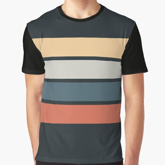 Minimalist modern art graphic t-shirt with colorful abstract blocks and lines