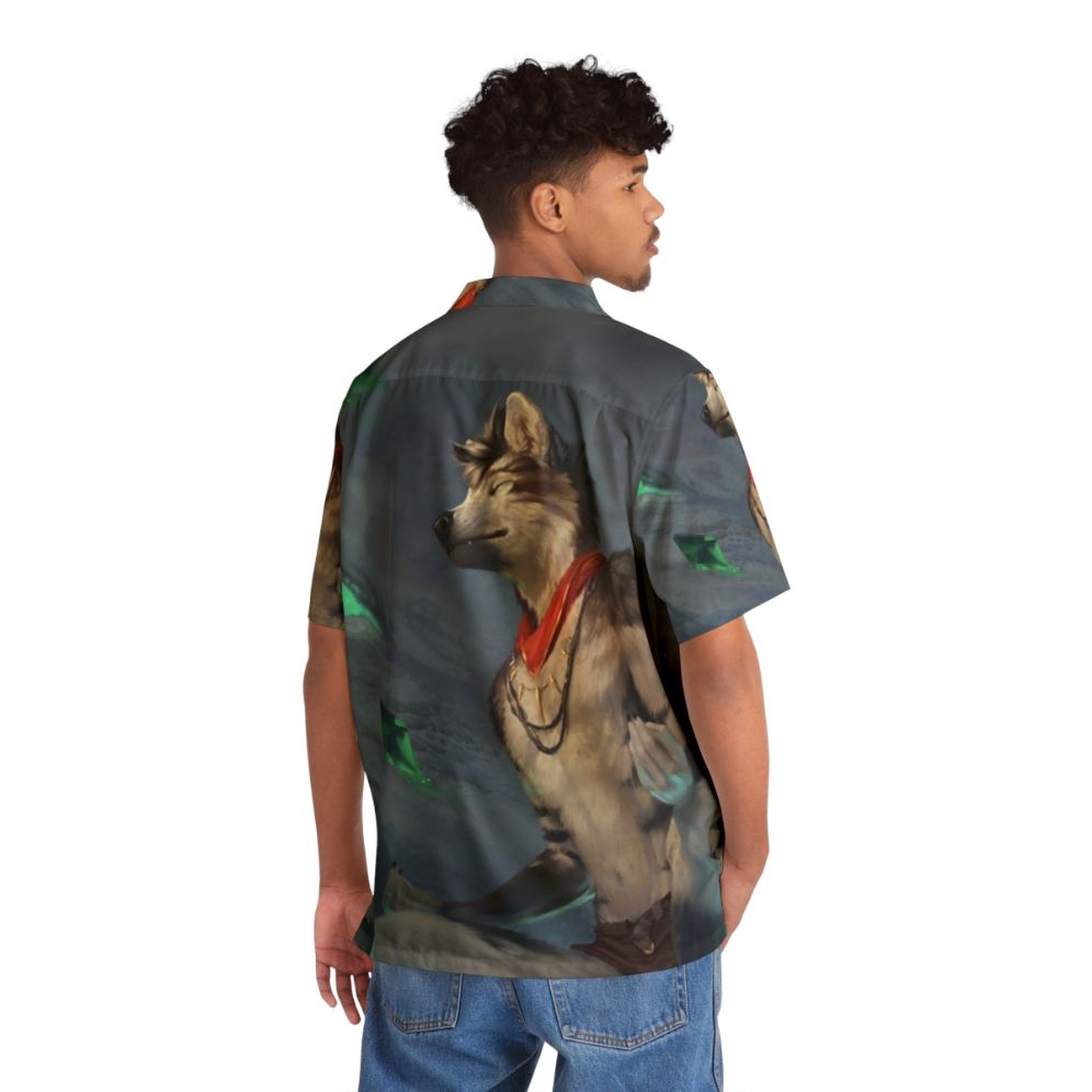 Meditation Hawaiian Shirt with Fantasy Wolf Design - People Back