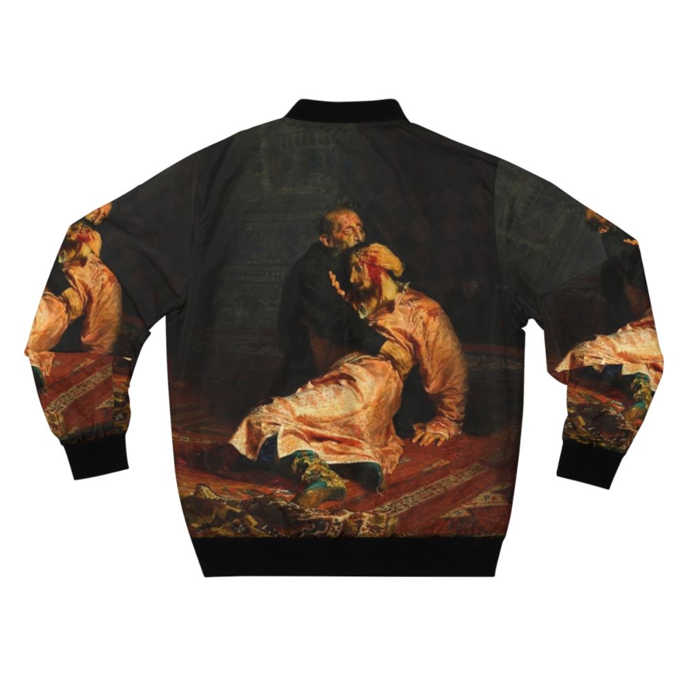 Retro bomber jacket featuring the painting "Ivan the Terrible and His Son Ivan" by Ilya Repin - Back