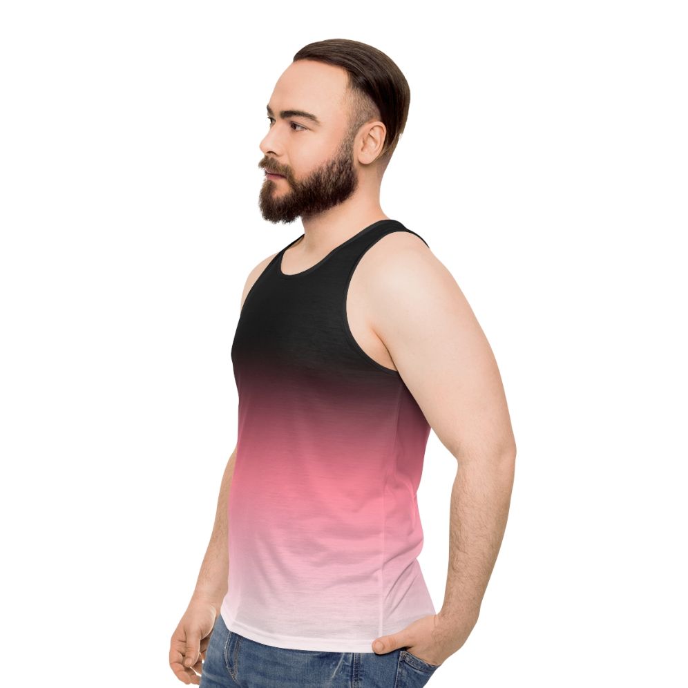 Black, pink, and white ombre dip dye unisex tank top - men side