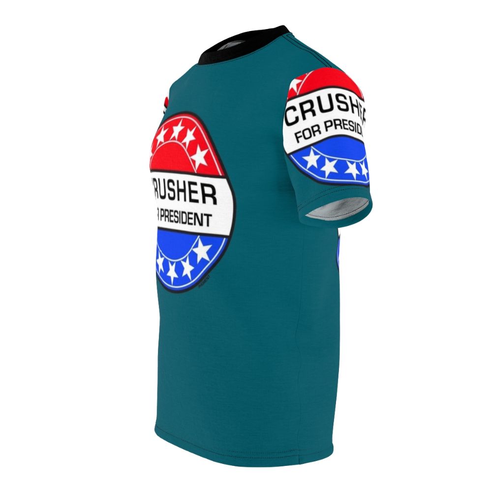 Crusher For President T-shirt featuring sci-fi and retro design - men left