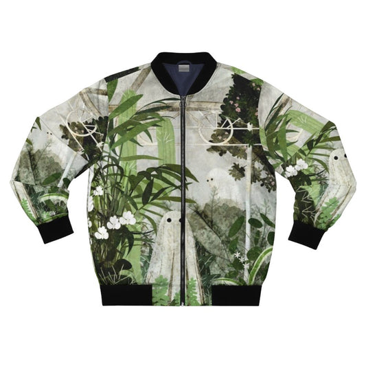 Haunted greenhouse ghost bomber jacket with nature, flowers, and plants