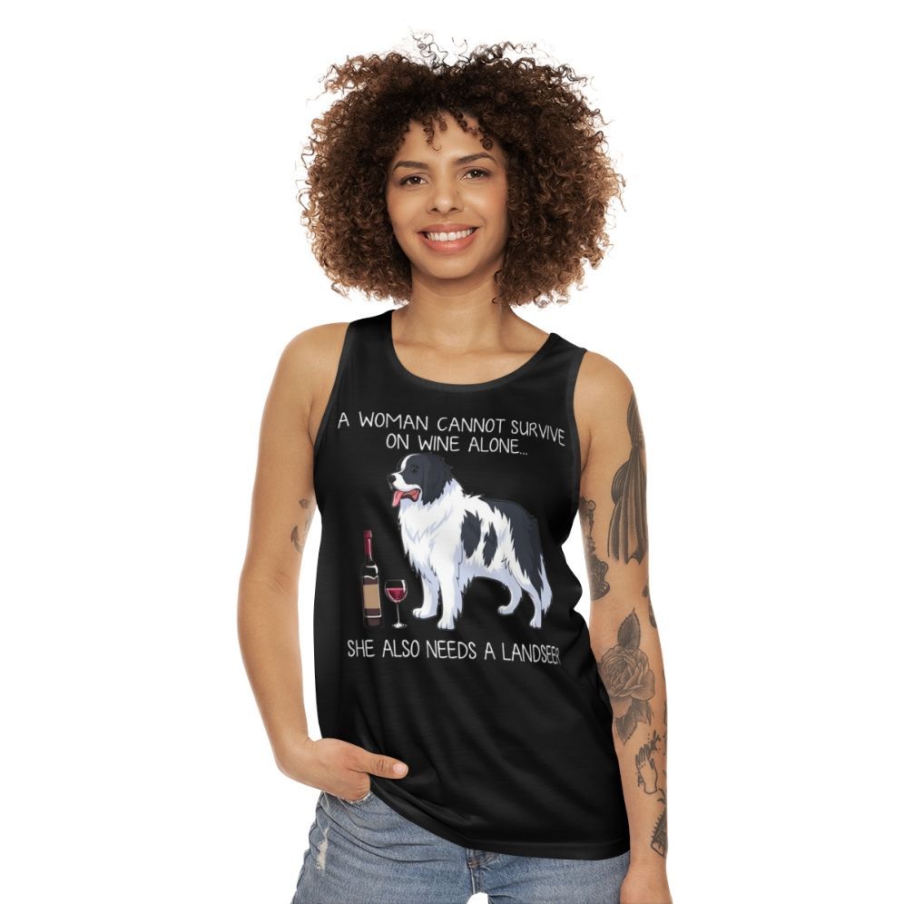 Landseer dog and wine funny unisex tank top - women