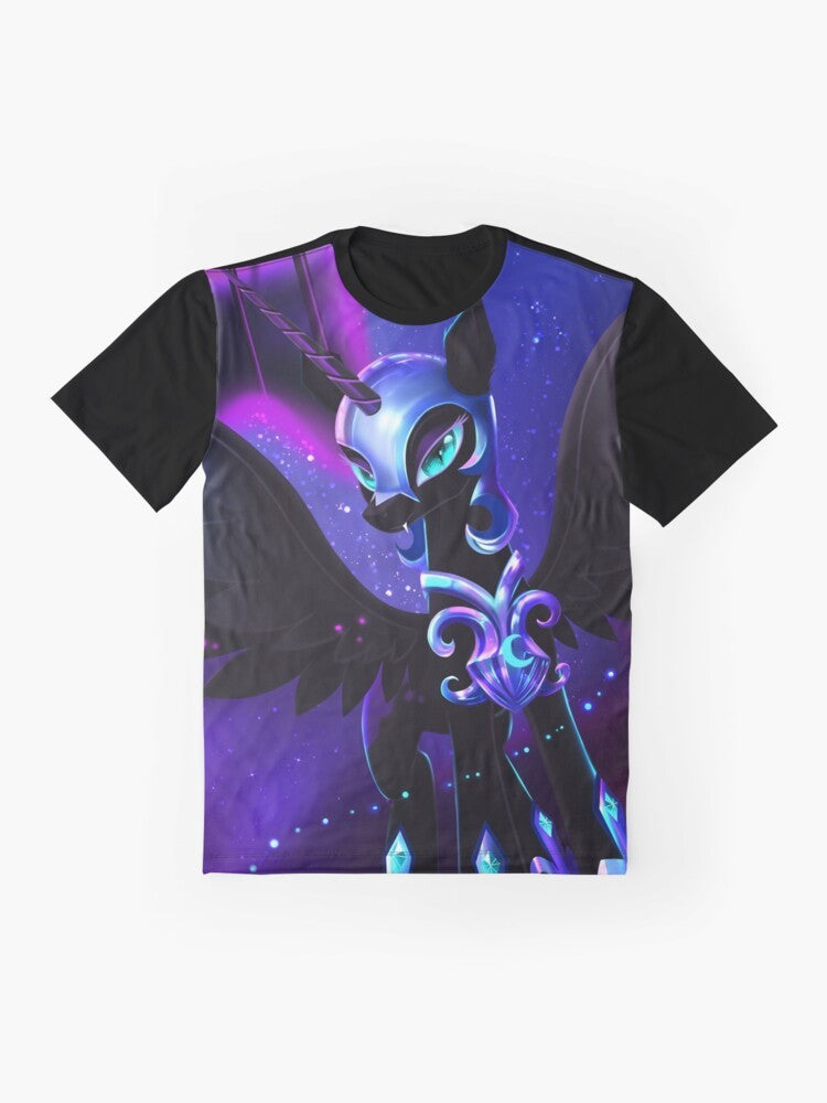 Nightmare Moon, the dark alicorn from My Little Pony, featured on a graphic t-shirt design - Flat lay