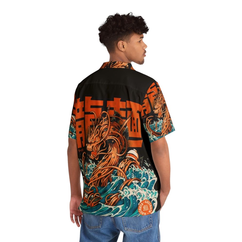 Black Great Ramen Dragon Off Kanagawa Hawaiian Shirt - Anime Inspired Retro Design - People Back