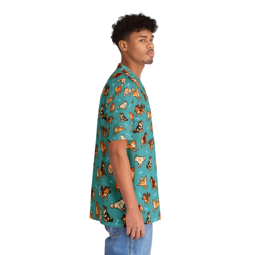 Blue Shiba Inu Hawaiian Shirt with Cute Dog Pattern - People Pight