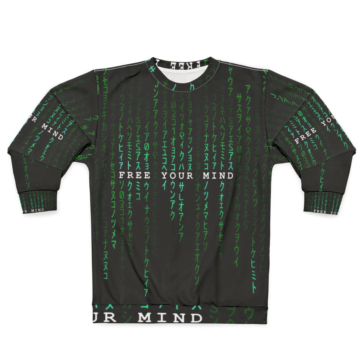 "Free Your Mind" sci-fi sweatshirt with digital rain design