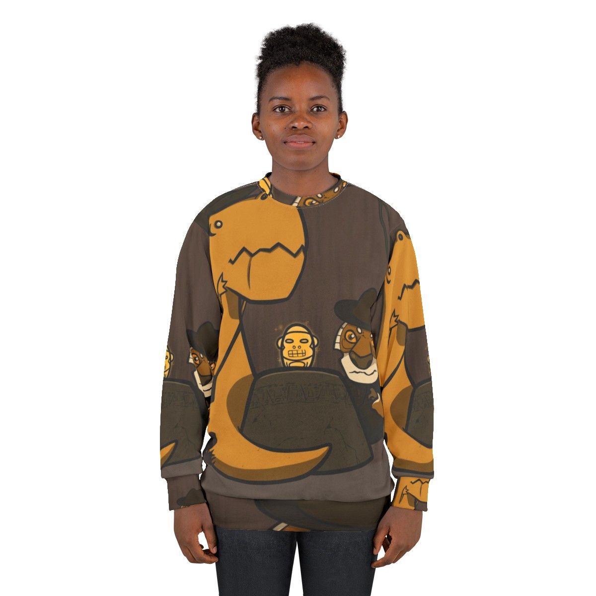 Nervous adventure sweatshirt with dinosaur and tiger in the jungle - women