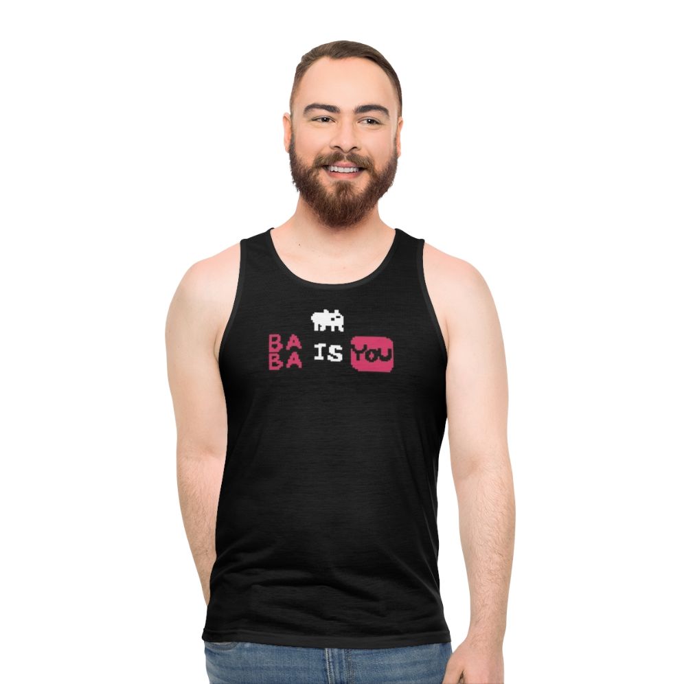 Baba Is You unisex tank top featuring pixel art design - men